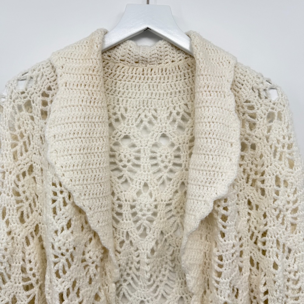 Vintage Handmade Crochet Poncho Cardigan One Size Coquette Fairy Ethereal Artsy - Picture 4 of 10